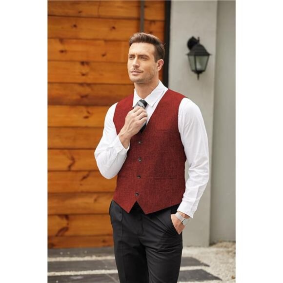 Men's Casual Business Vests Lightweight Waistcoat Slim Fit Suit Vest - Picture 3 of 6